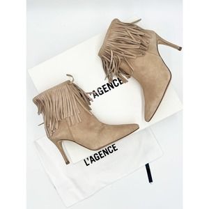 L'AGENCE Mathilde Suede Fringe Booties NWT Size 7